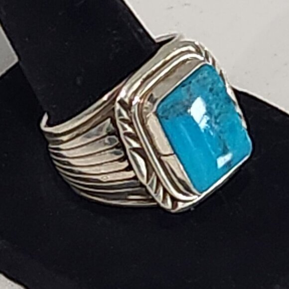 Men's Sterling Silver Turquoise Ring by Will Denetdale - Picture 1 of 6